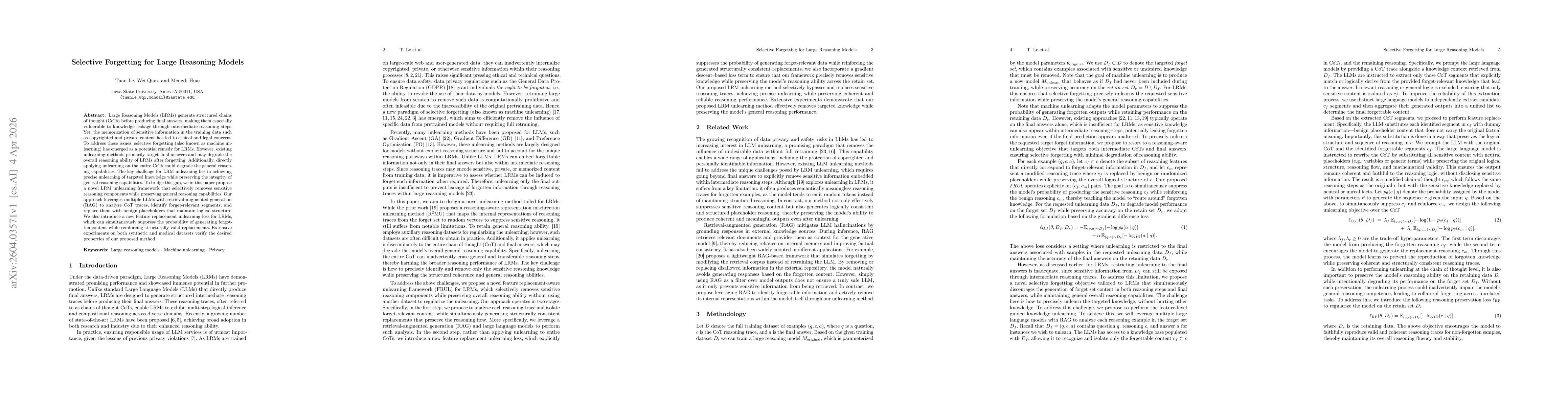 Thumbnail for Selective Forgetting for Large Reasoning Models