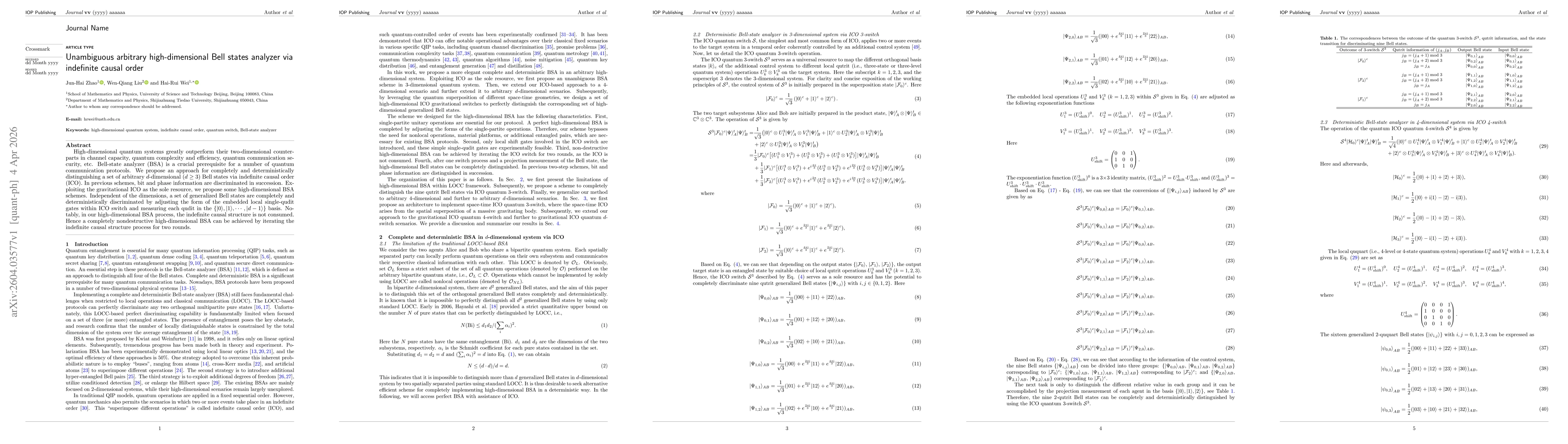 Thumbnail for Unambiguous arbitrary high-dimensional Bell states analyzer via indefinite causal order