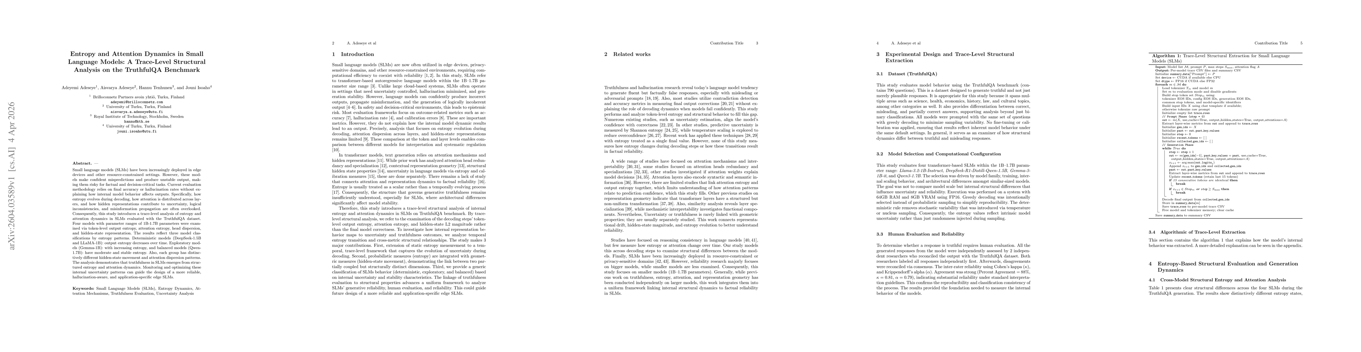 Thumbnail for Entropy and Attention Dynamics in Small Language Models: A Trace-Level Structural Analysis on the TruthfulQA Benchmark