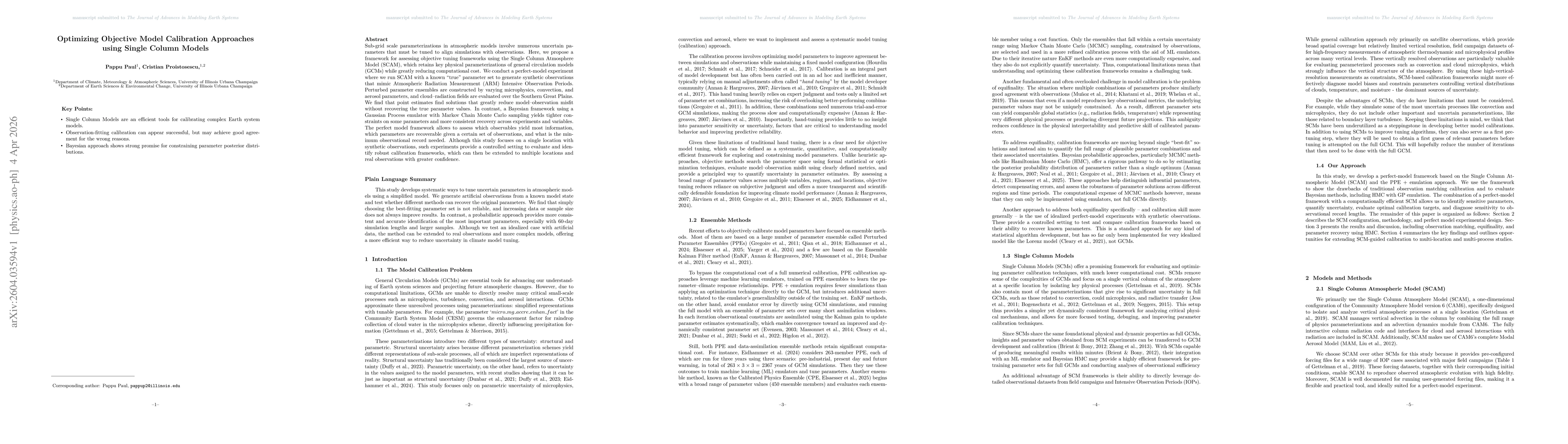 Thumbnail for Optimizing Objective Model Calibration Approaches using Single Column Models