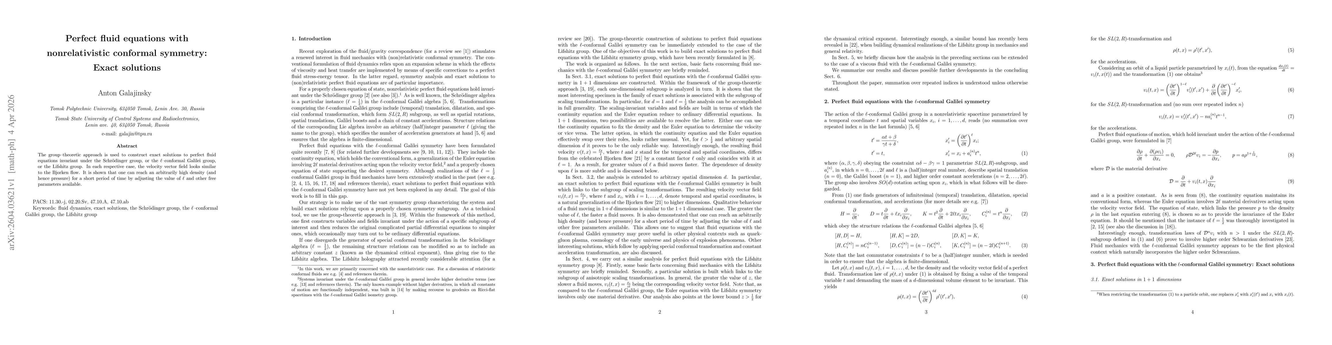 Thumbnail for Perfect fluid equations with nonrelativistic conformal symmetry: Exact solutions