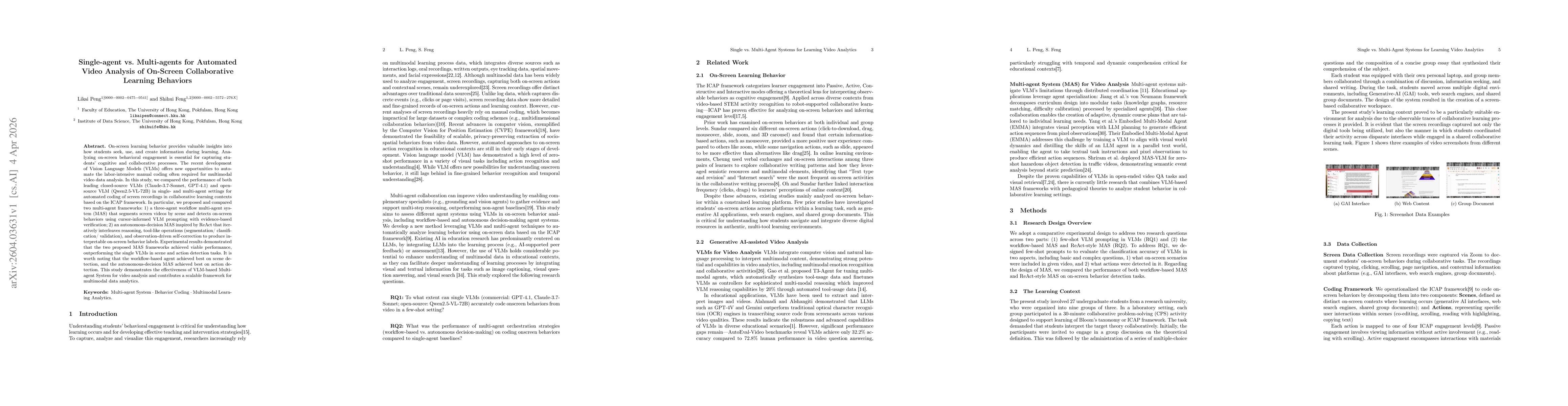 Thumbnail for Single-agent vs. Multi-agents for Automated Video Analysis of On-Screen Collaborative Learning Behaviors
