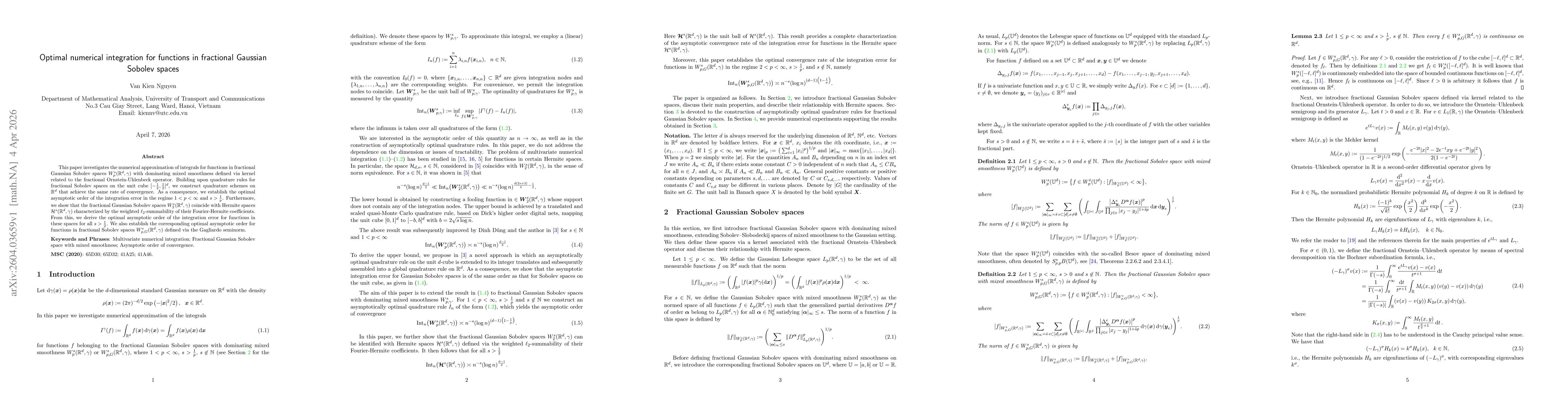 Thumbnail for Optimal numerical integration for functions in fractional Gaussian Sobolev spaces