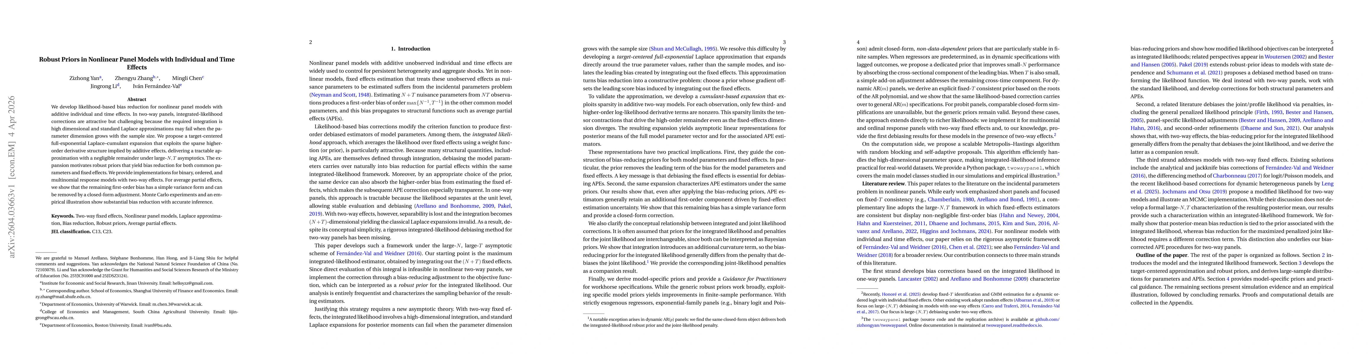 Thumbnail for Robust Priors in Nonlinear Panel Models with Individual and Time Effects