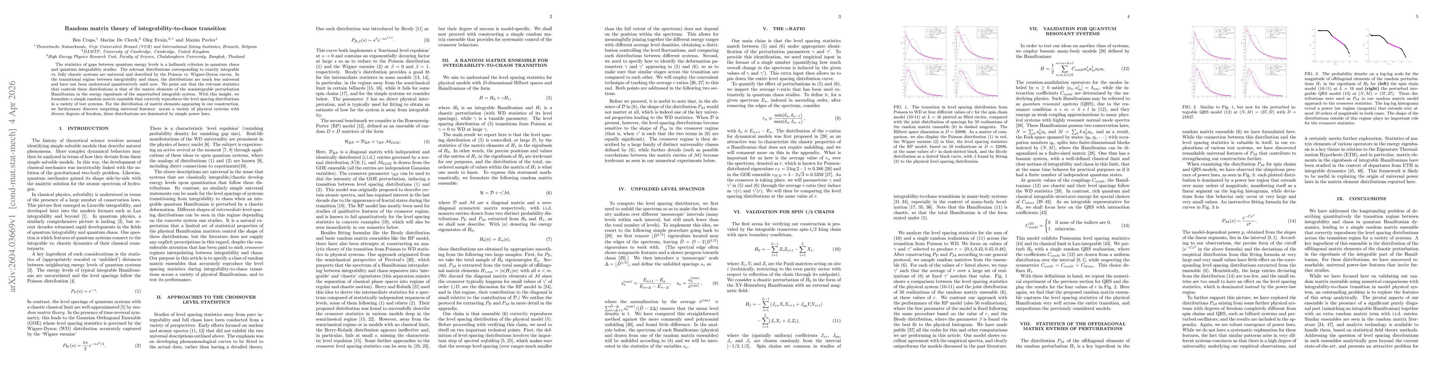 Thumbnail for Random matrix theory of integrability-to-chaos transition