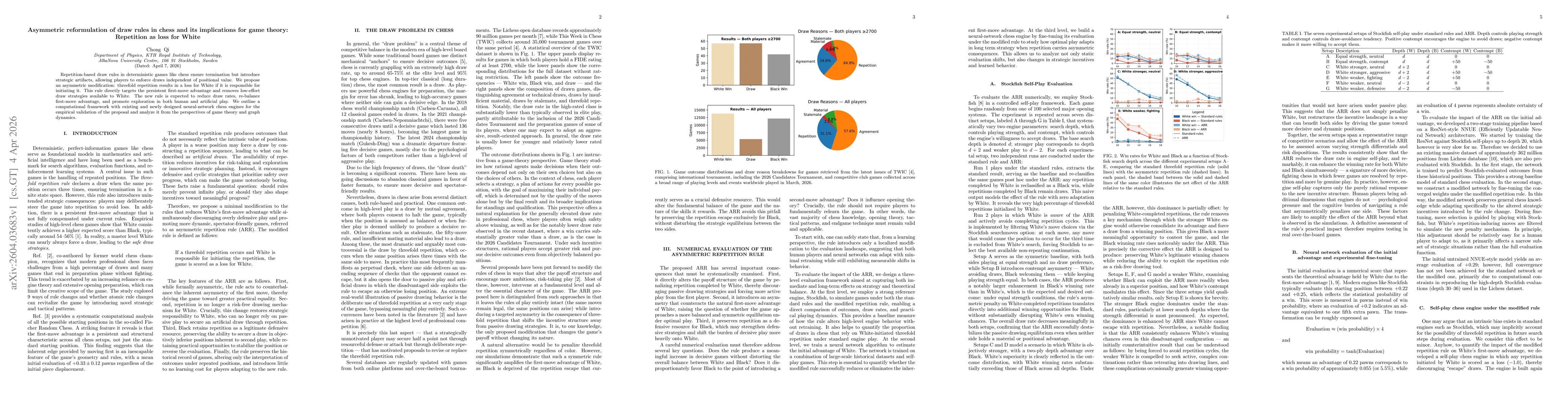 Thumbnail for Asymmetric reformulation of draw rules in chess and its implications for game theory: Repetition as loss for White