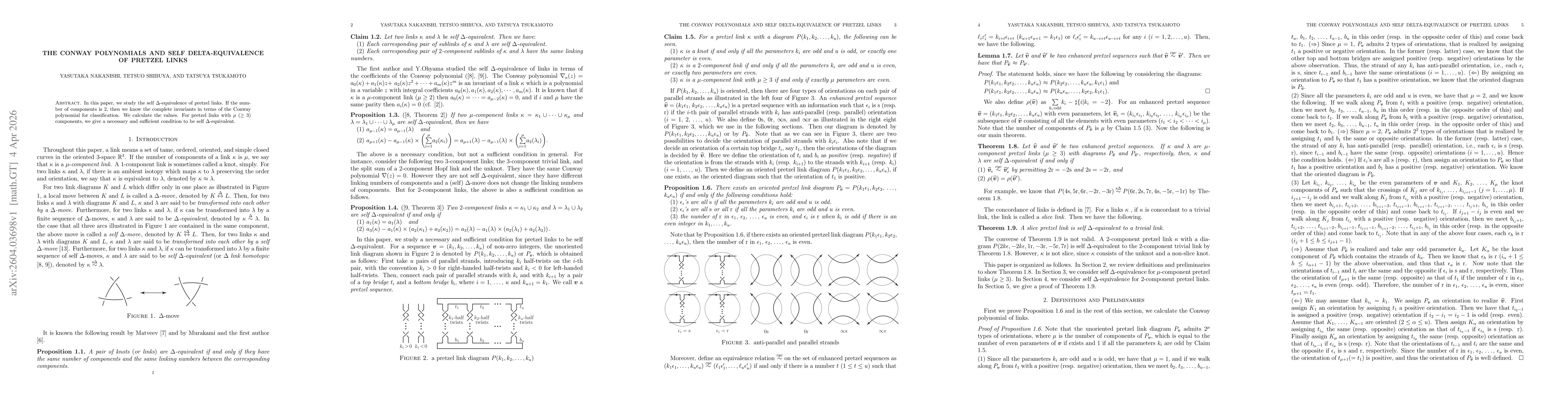 Thumbnail for The Conway polynomials and Self Delta-equivalence of pretzel links