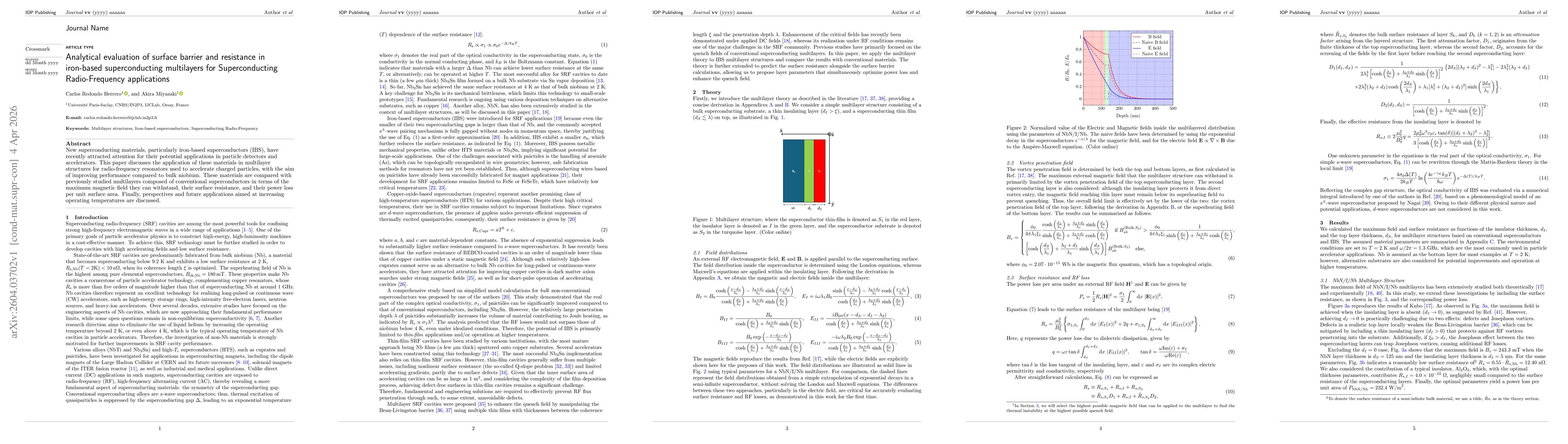 Thumbnail for Analytical evaluation of surface barrier and resistance in iron-based superconducting multilayers for Superconducting Radio-Frequency applications