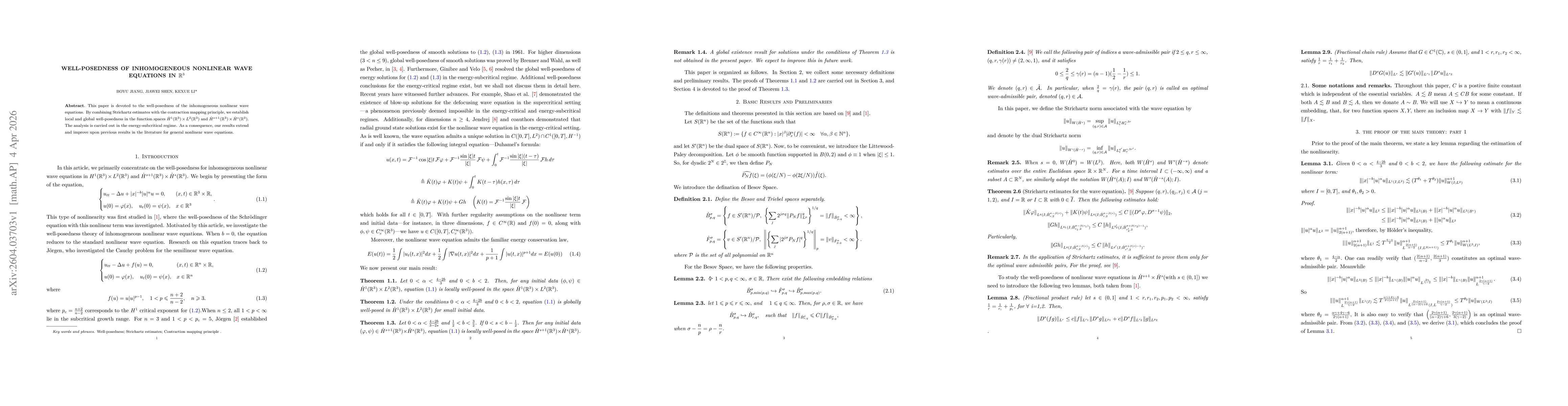 Thumbnail for Well-posedness of inhomogeneous nonlinear wave equations in $\mathbb{R}^3$