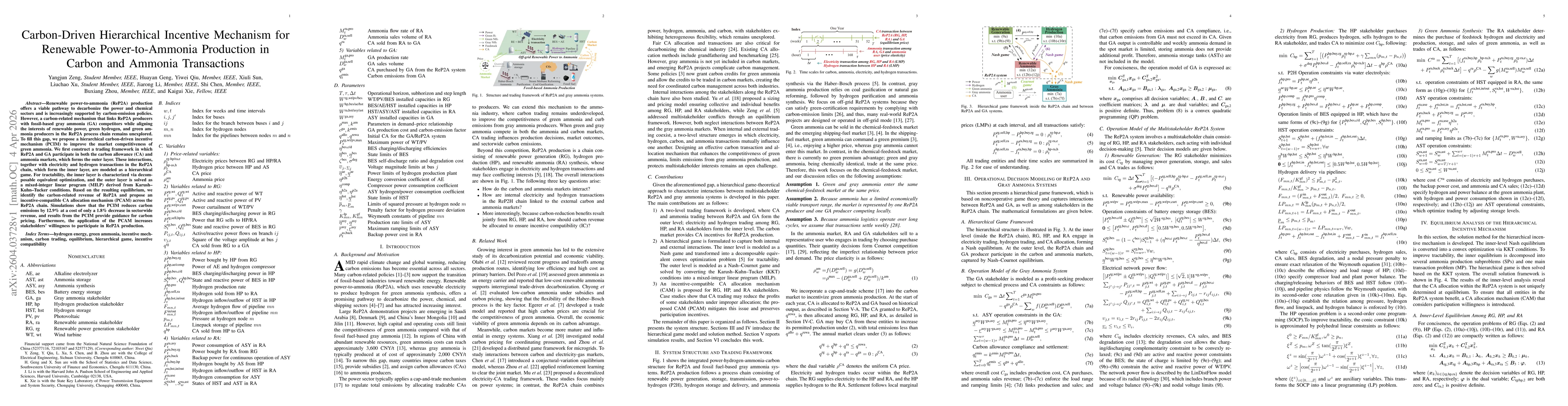 Thumbnail for Carbon-Driven Hierarchical Incentive Mechanism for Renewable Power-to-Ammonia Production in Carbon and Ammonia Transactions