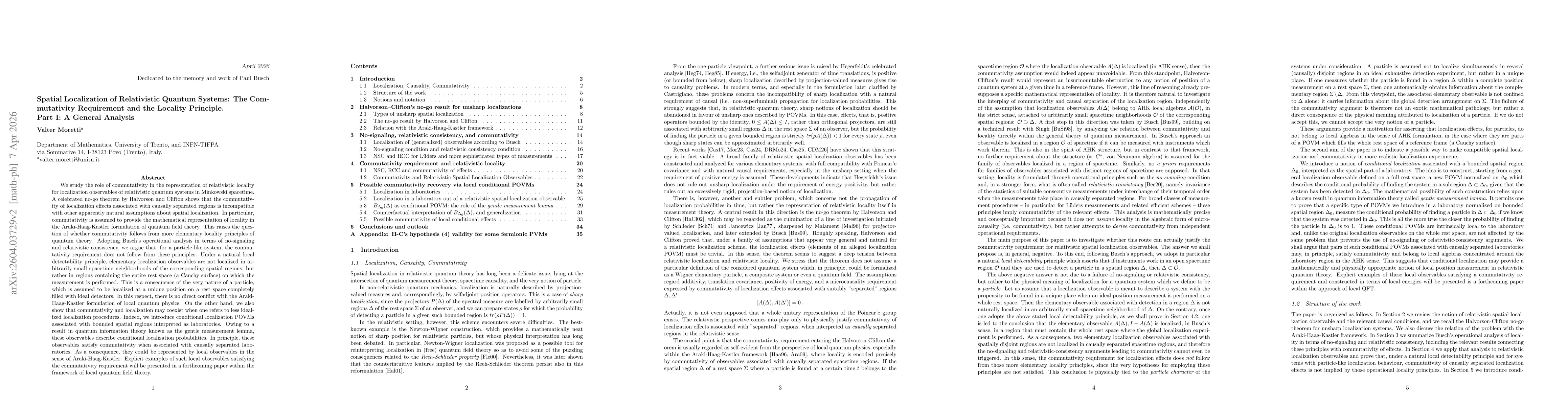 Thumbnail for Spatial Localization of Relativistic Quantum Systems: The Commutativity Requirement and the Locality Principle. Part I: A General Analysis