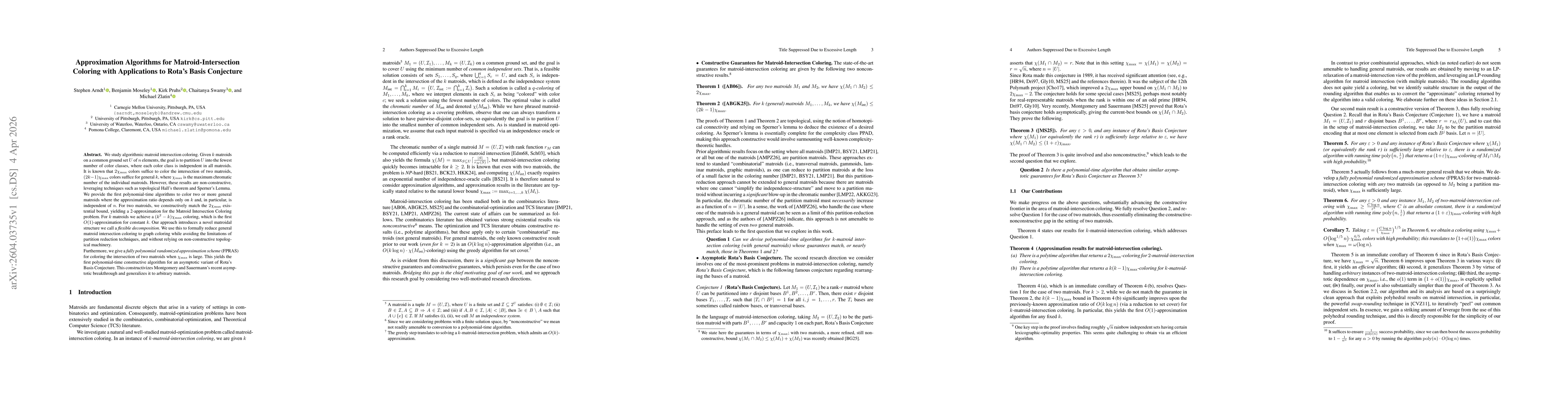 Thumbnail for Approximation Algorithms for Matroid-Intersection Coloring with Applications to Rota's Basis Conjecture