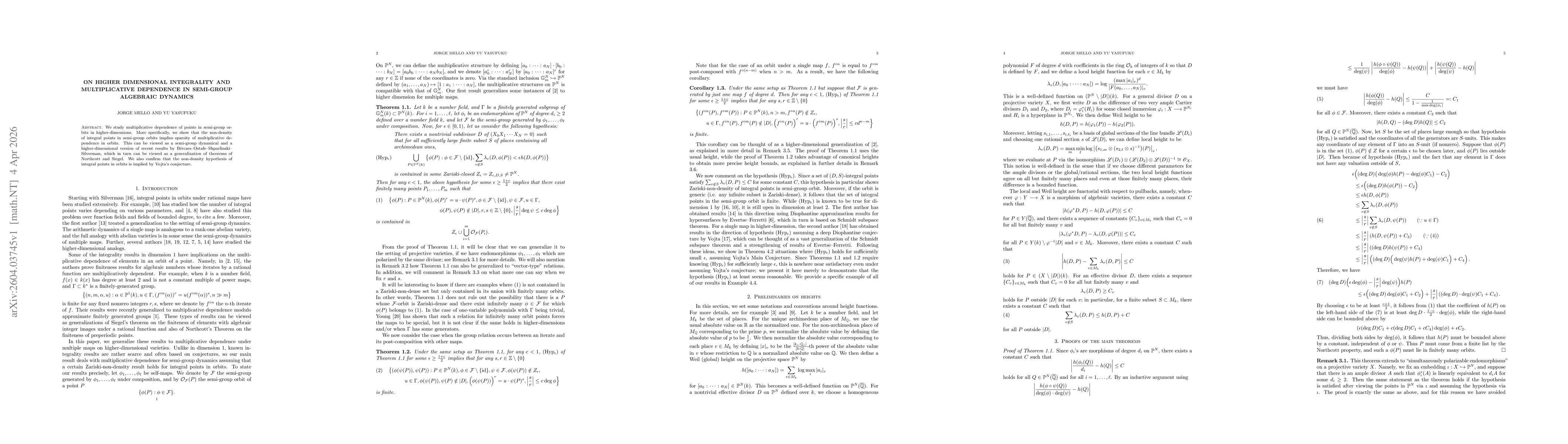 Thumbnail for On higher dimensional integrality and multiplicative dependence in semigroup algebraic dynamics