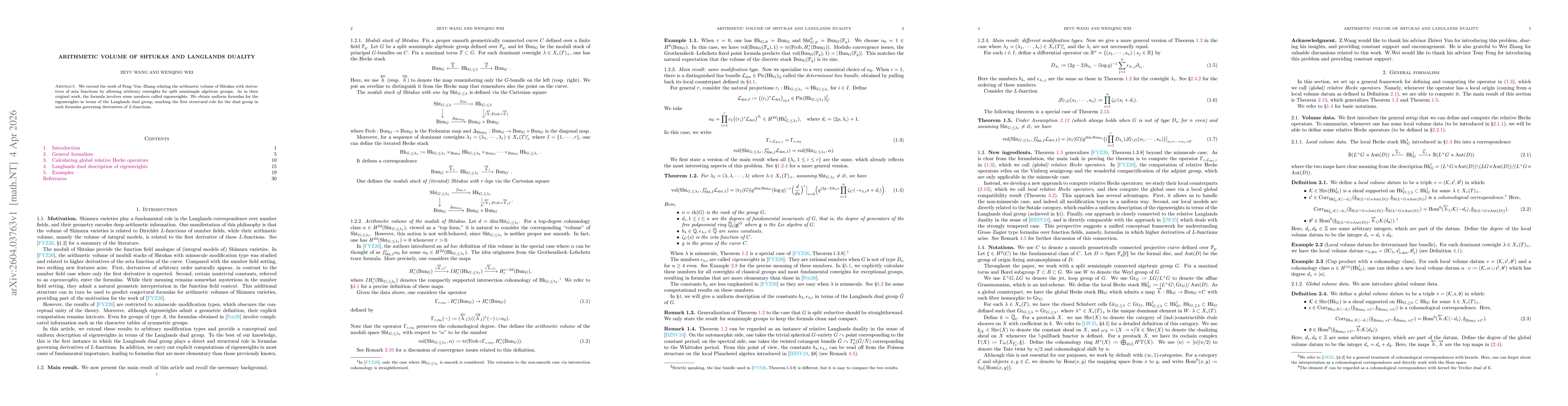 Thumbnail for Arithmetic volume of Shtukas and Langlands duality