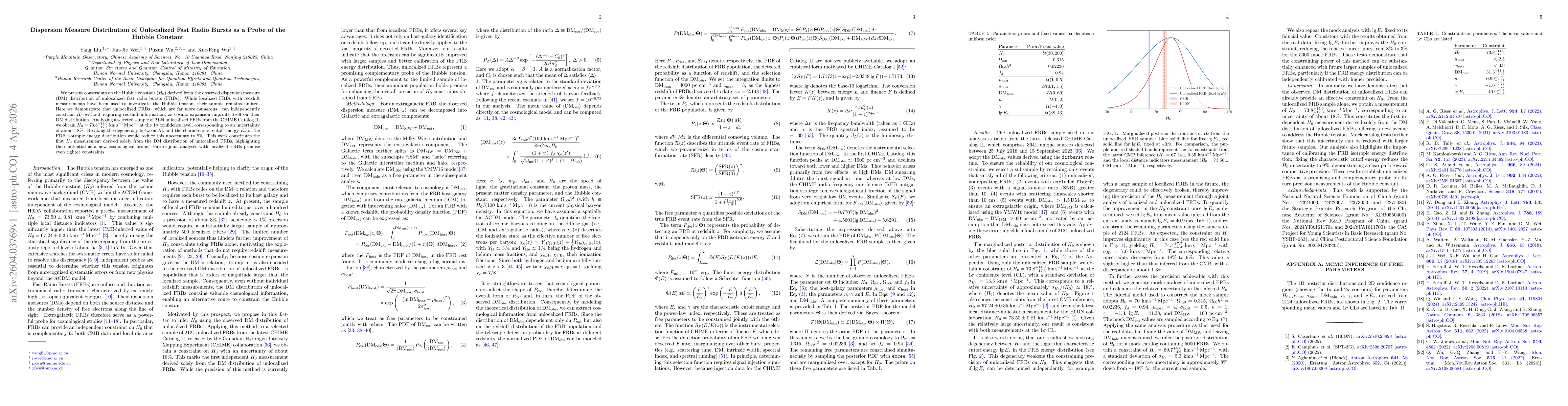 Thumbnail for Dispersion Measure Distribution of Unlocalized Fast Radio Bursts as a Probe of the Hubble Constant