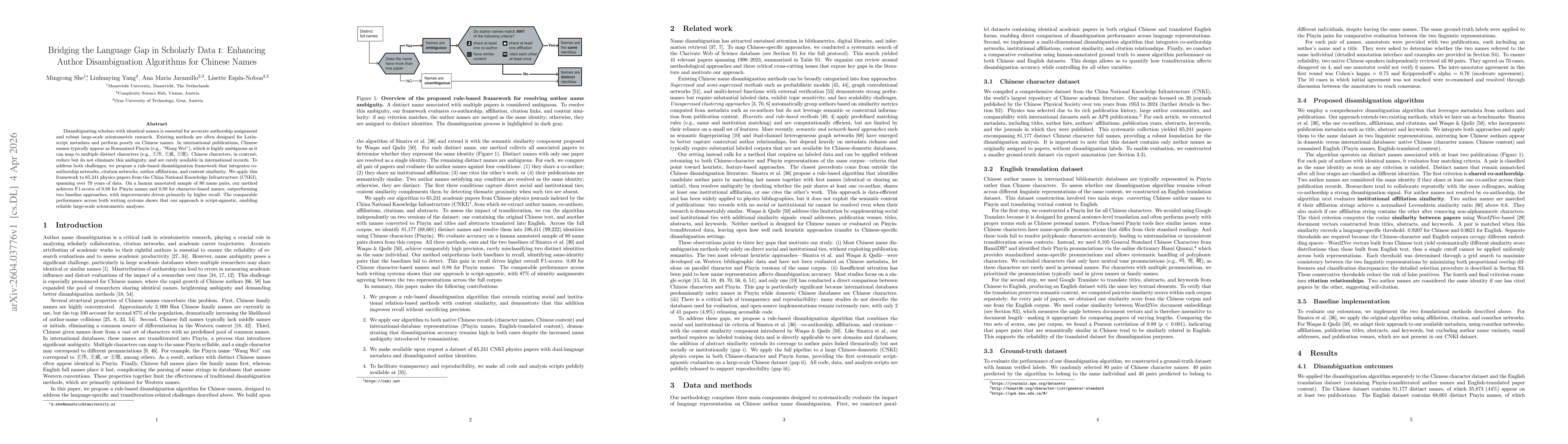 Thumbnail for Bridging the Language Gap in Scholarly Data I: Enhancing Author Disambiguation Algorithms for Chinese Names