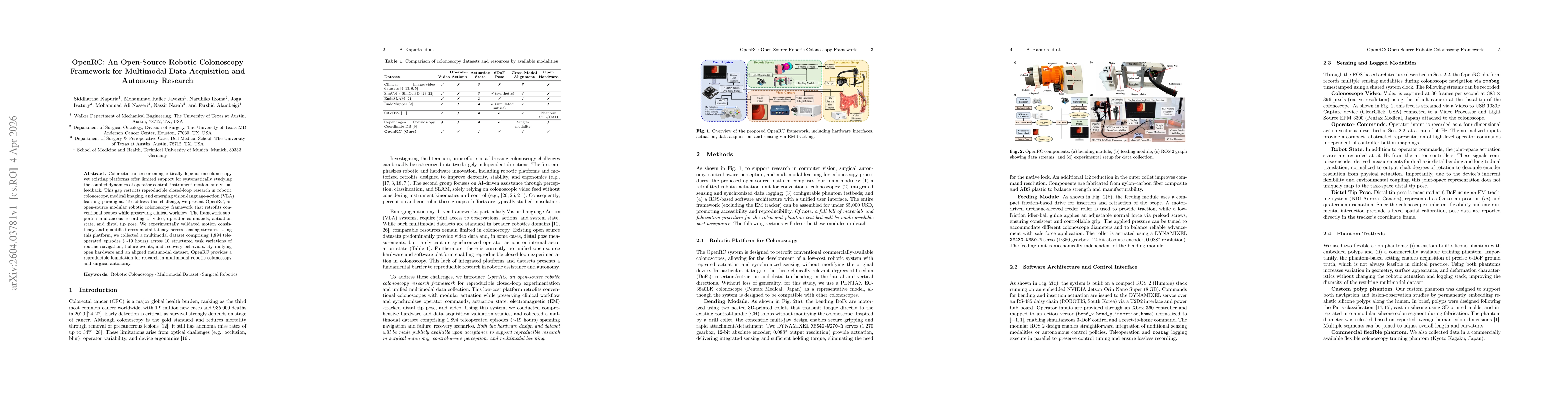 Thumbnail for OpenRC: An Open-Source Robotic Colonoscopy Framework for Multimodal Data Acquisition and Autonomy Research