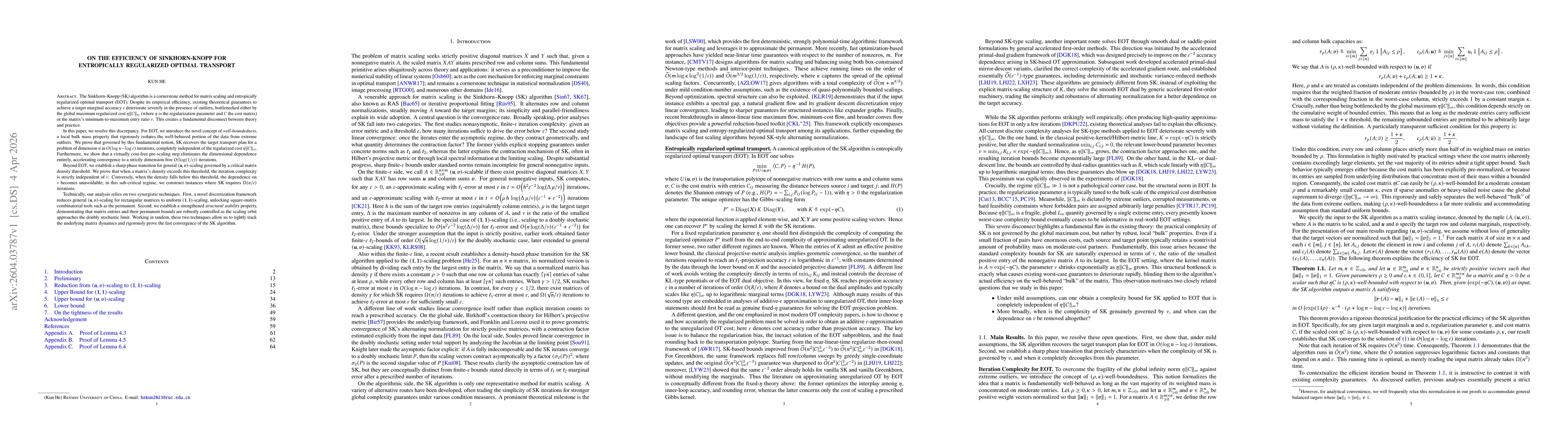 Thumbnail for On the Efficiency of Sinkhorn-Knopp for Entropically Regularized Optimal Transport