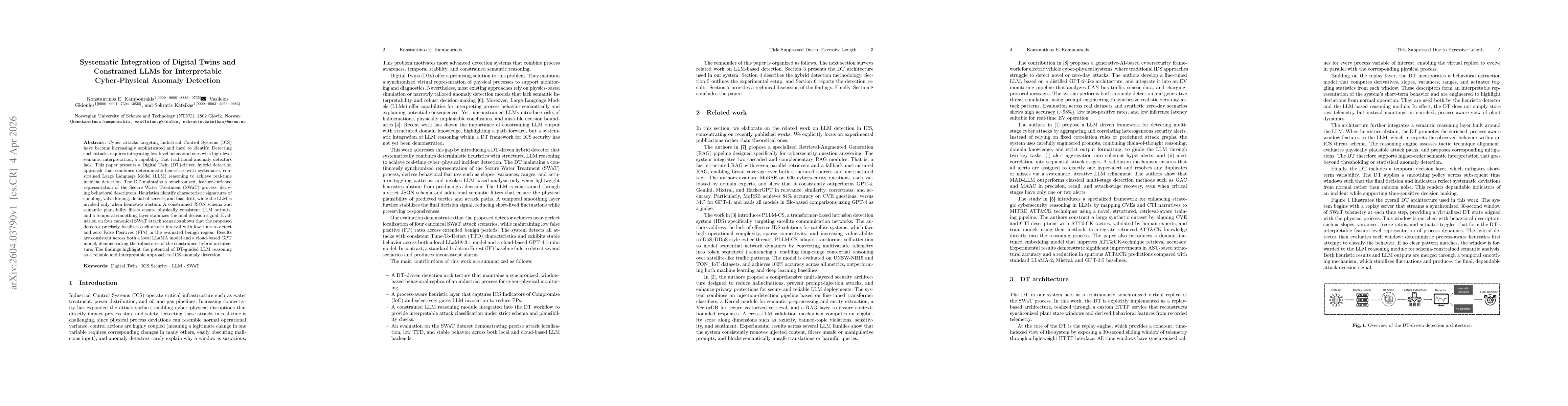 Thumbnail for Systematic Integration of Digital Twins and Constrained LLMs for Interpretable Cyber-Physical Anomaly Detection