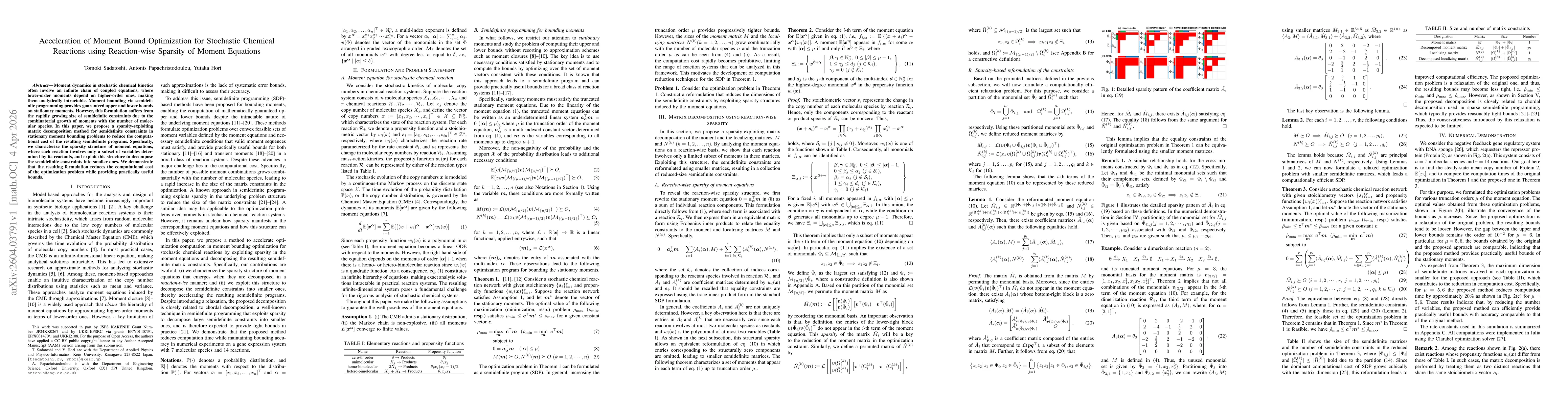 Thumbnail for Acceleration of Moment Bound Optimization for Stochastic Chemical Reactions Using Reaction-wise Sparsity of Moment Equations