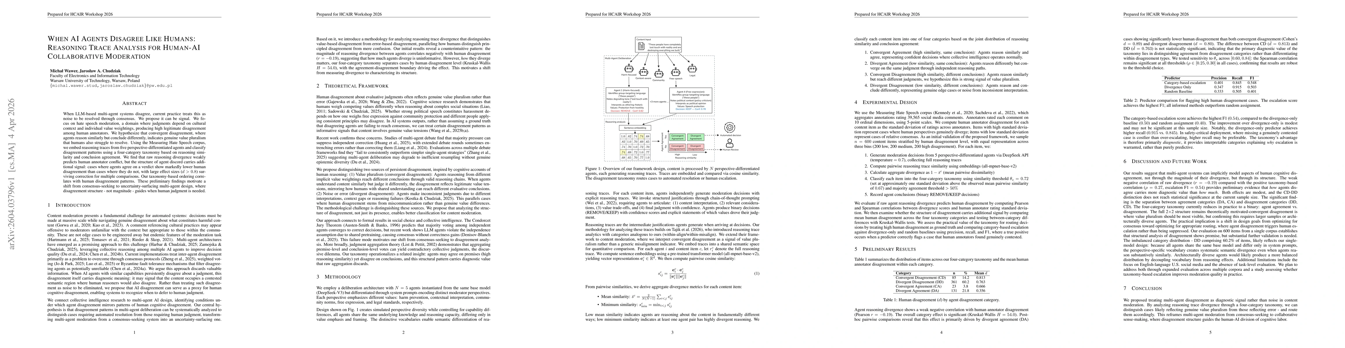 Thumbnail for When AI Agents Disagree Like Humans: Reasoning Trace Analysis for Human-AI Collaborative Moderation