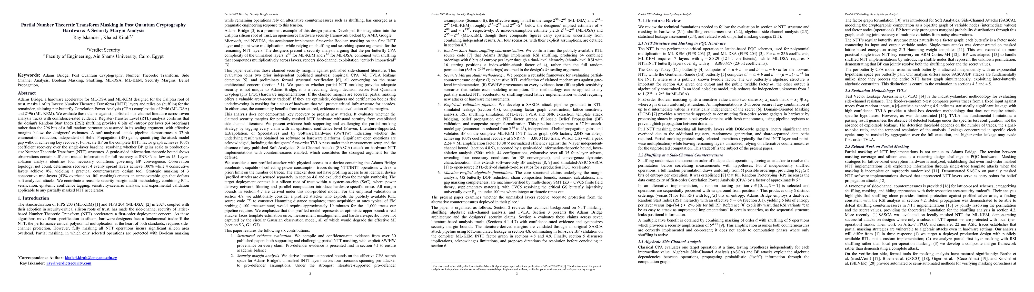 Thumbnail for Partial Number Theoretic Transform Masking in Post Quantum Cryptography Hardware: A Security Margin Analysis