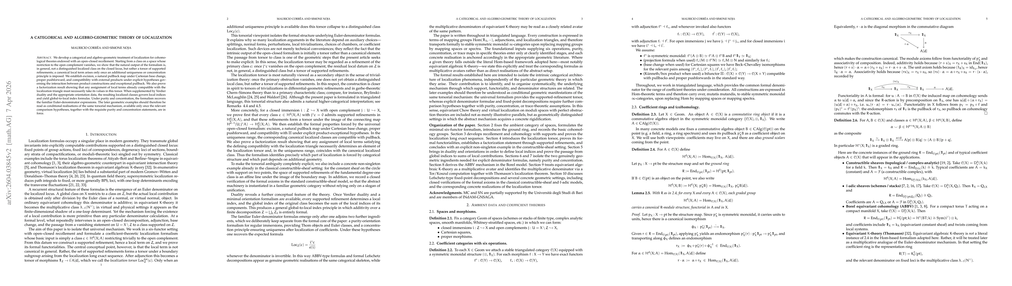 Thumbnail for A categorical and algebro-geometric theory of localization