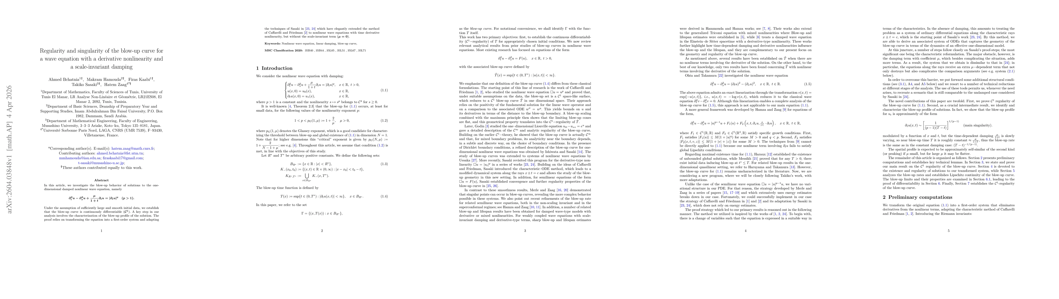 Thumbnail for Regularity and singularity of the blow-up curve for a wave equation with a derivative nonlinearity and a scale-invariant damping
