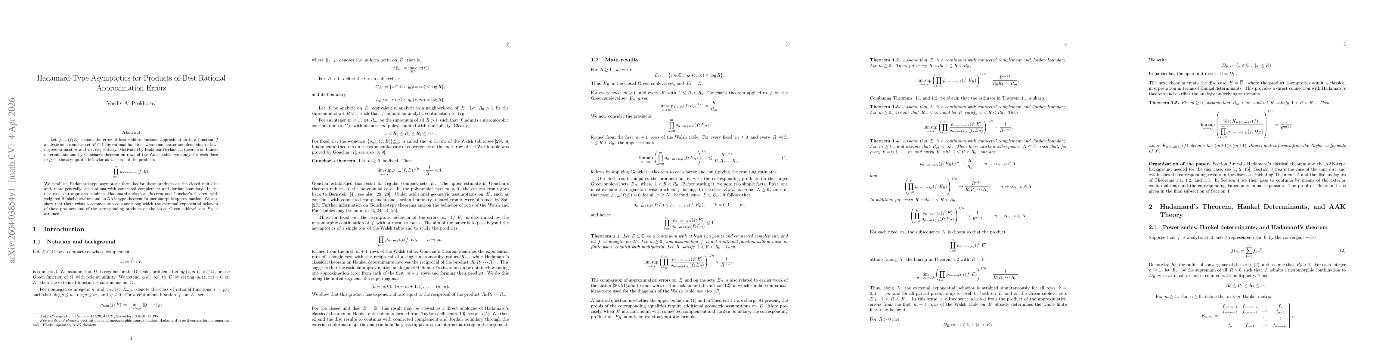 Thumbnail for Hadamard-Type Asymptotics for Products of Best Rational Approximation Errors