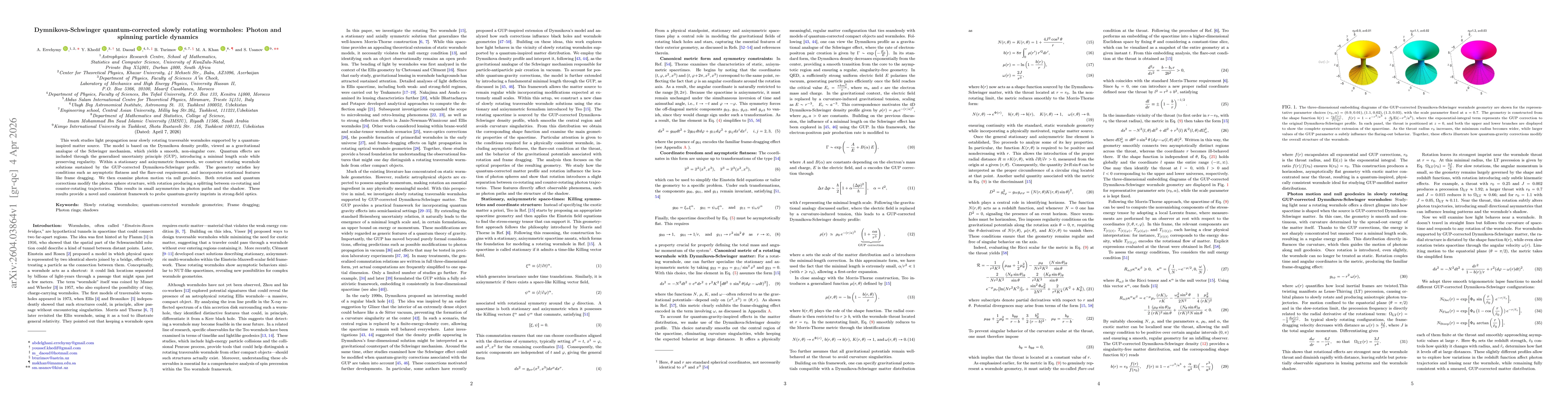 Thumbnail for Dymnikova-Schwinger quantum-corrected slowly rotating wormholes: Photon and spinning particle dynamics