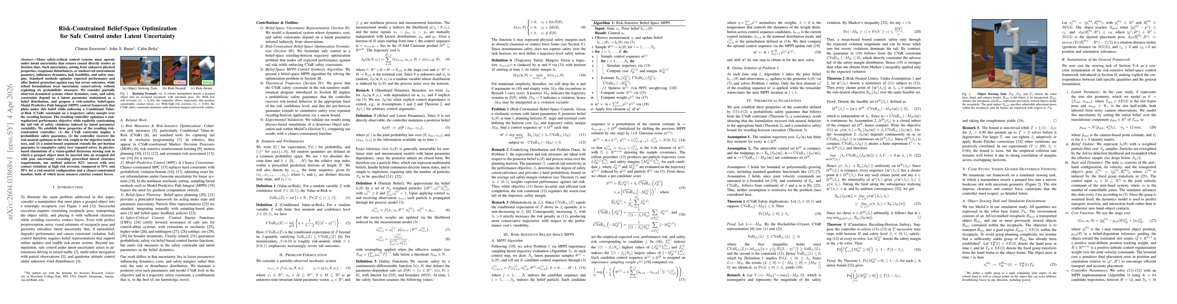 Thumbnail for Risk-Constrained Belief-Space Optimization for Safe Control under Latent Uncertainty