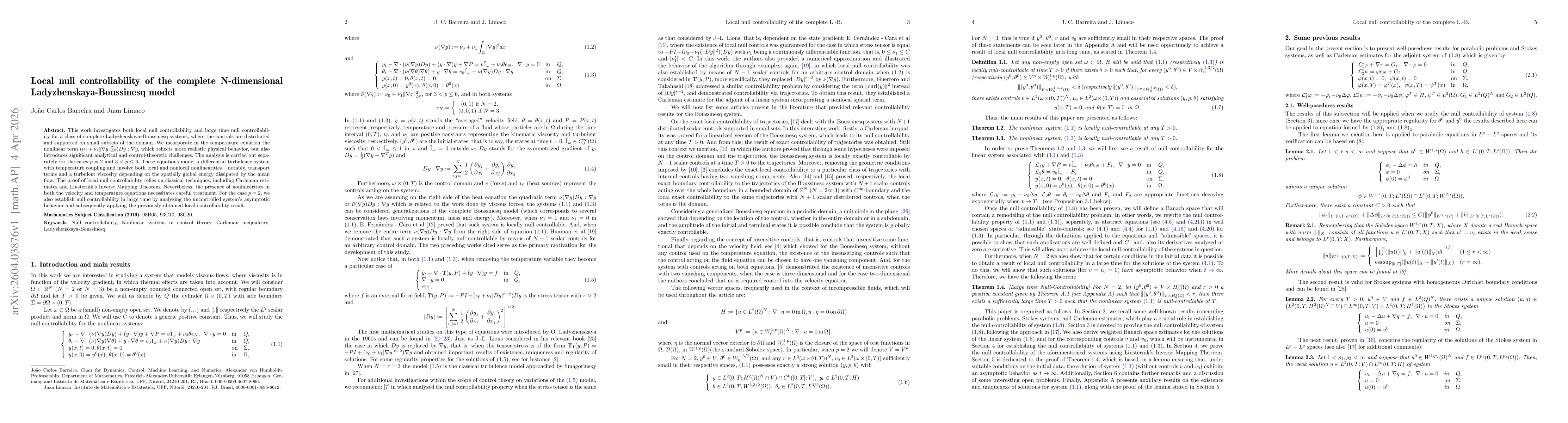Thumbnail for Local null controllability of the complete N-dimensional Ladyzhenskaya-Boussinesq model