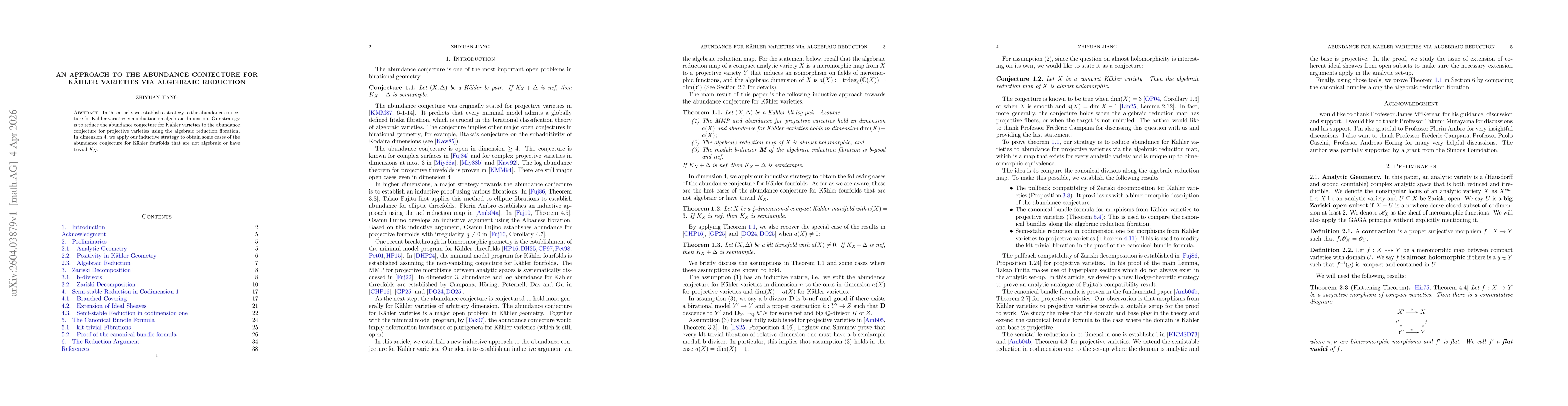 Thumbnail for An approach to the abundance conjecture for Kähler varieties via algebraic reduction