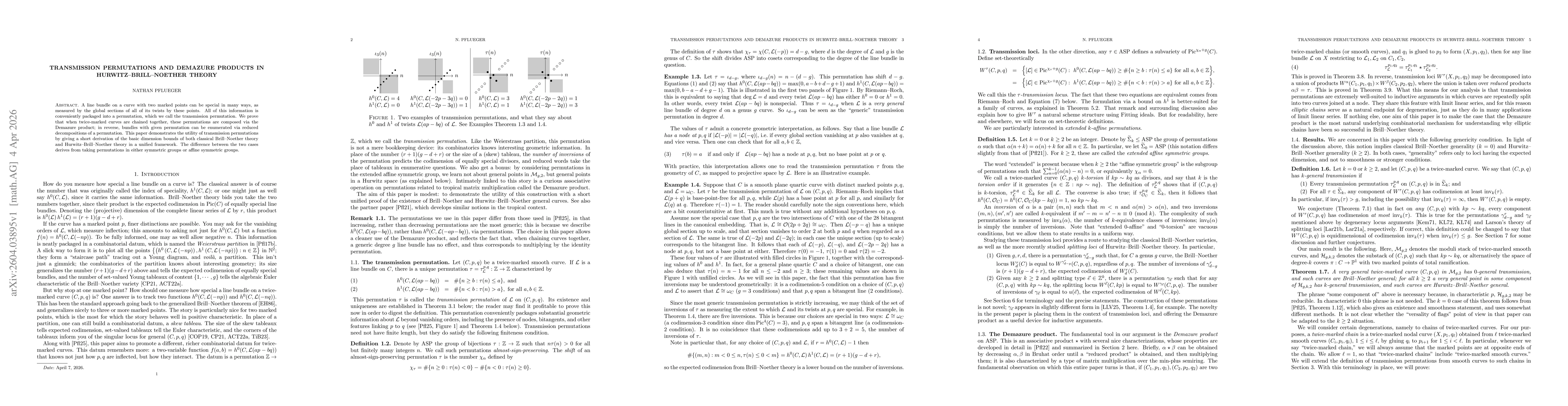 Thumbnail for Transmission permutations and Demazure products in Hurwitz--Brill--Noether theory