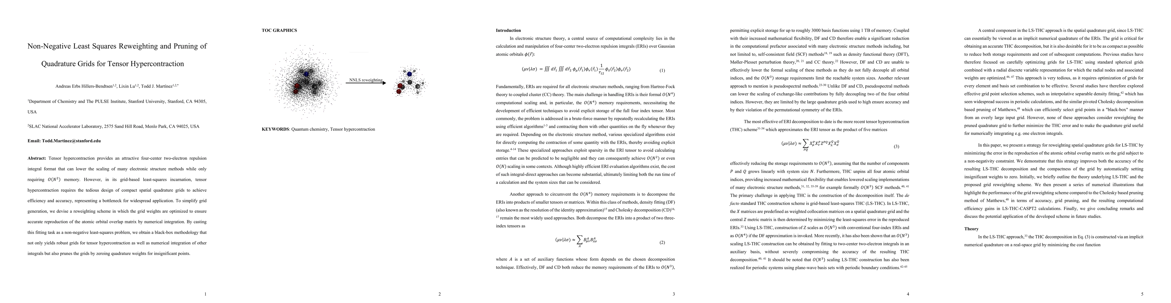 Thumbnail for Non-Negative Least Squares Reweighting and Pruning of Quadrature Grids for Tensor Hypercontraction