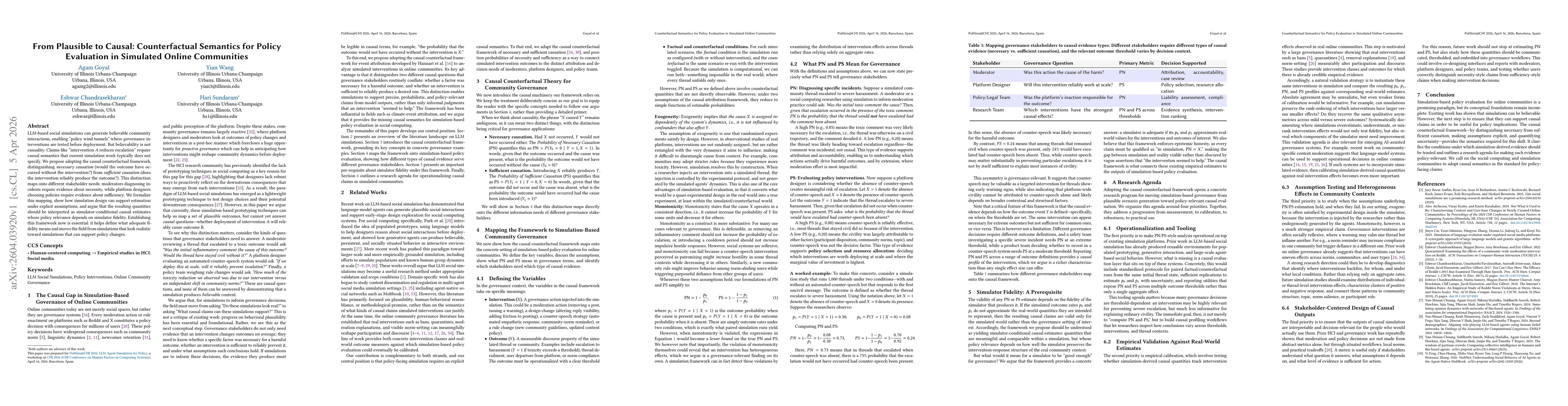 Thumbnail for From Plausible to Causal: Counterfactual Semantics for Policy Evaluation in Simulated Online Communities
