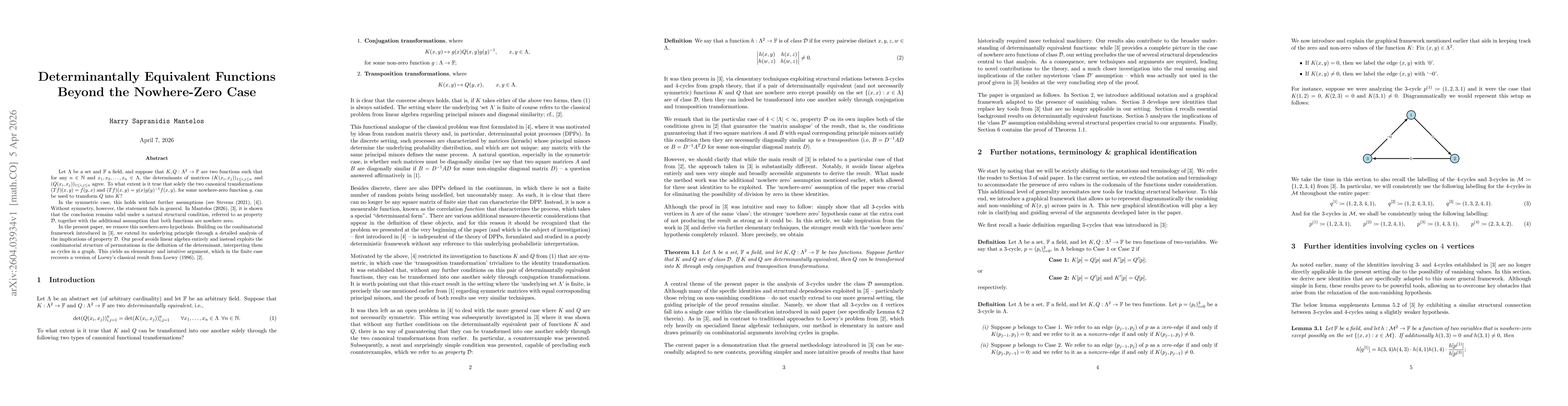 Thumbnail for Determinantally Equivalent Functions Beyond the Nowhere-Zero Case