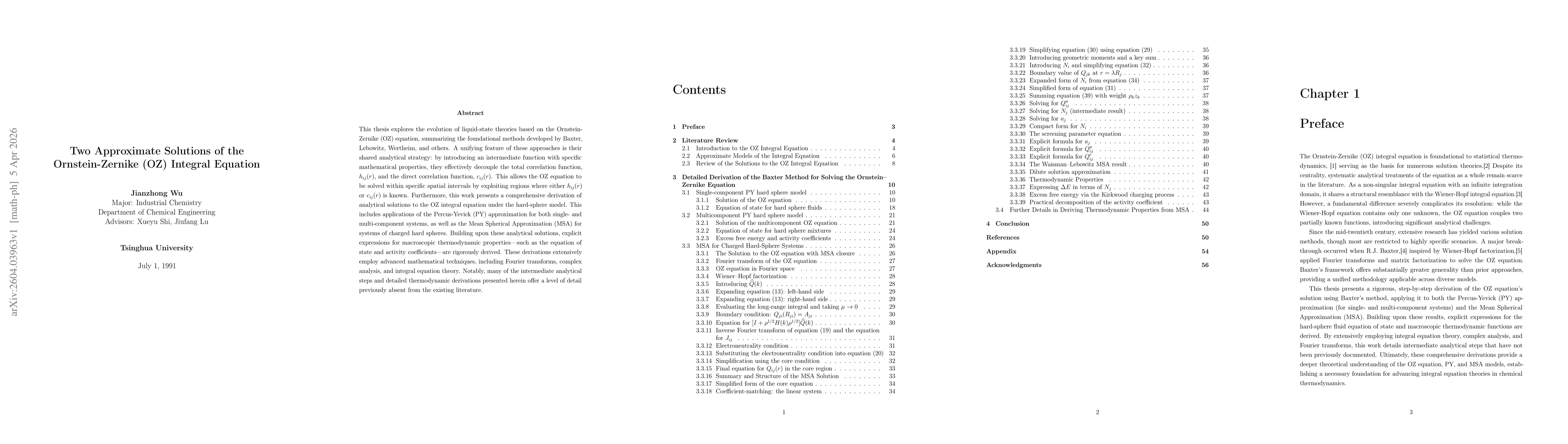 Thumbnail for Two Approximate Solutions of the Ornstein-Zernike (OZ) Integral Equation