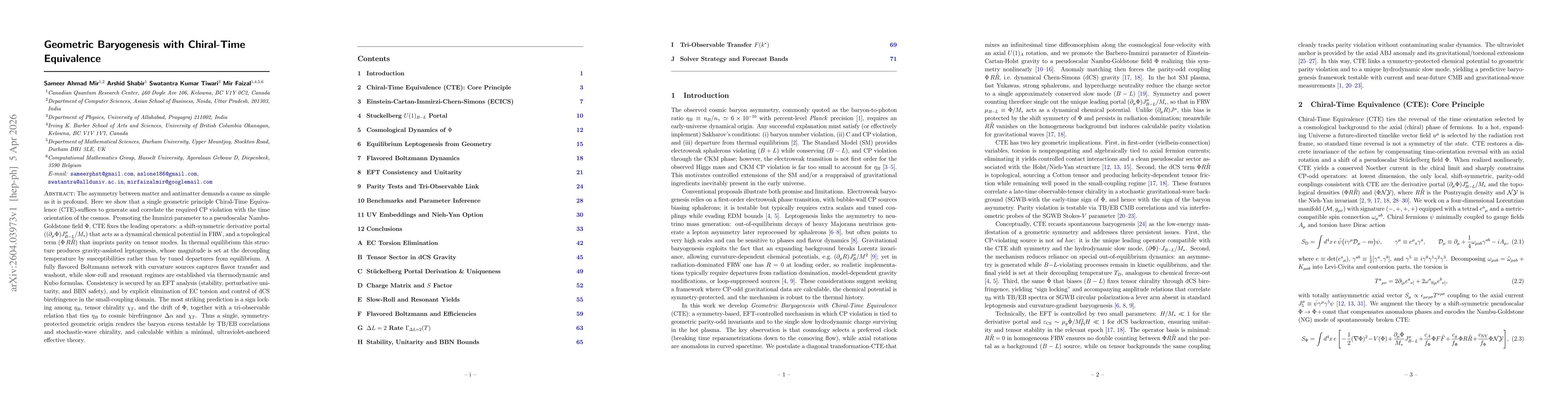 Thumbnail for Geometric Baryogenesis with Chiral-Time Equivalence