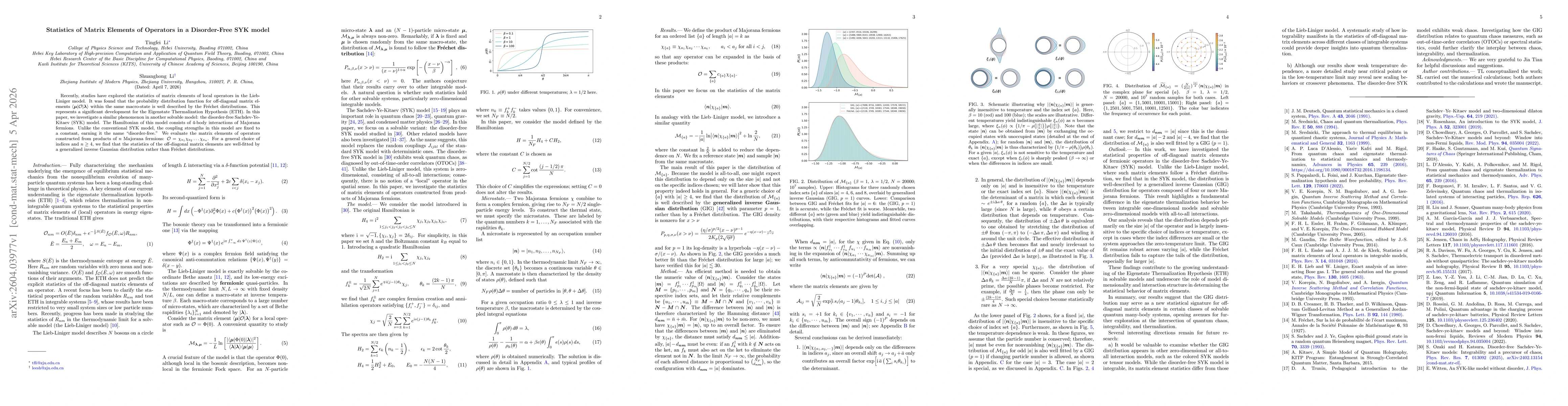 Thumbnail for Statistics of Matrix Elements of Operators in a Disorder-Free SYK model
