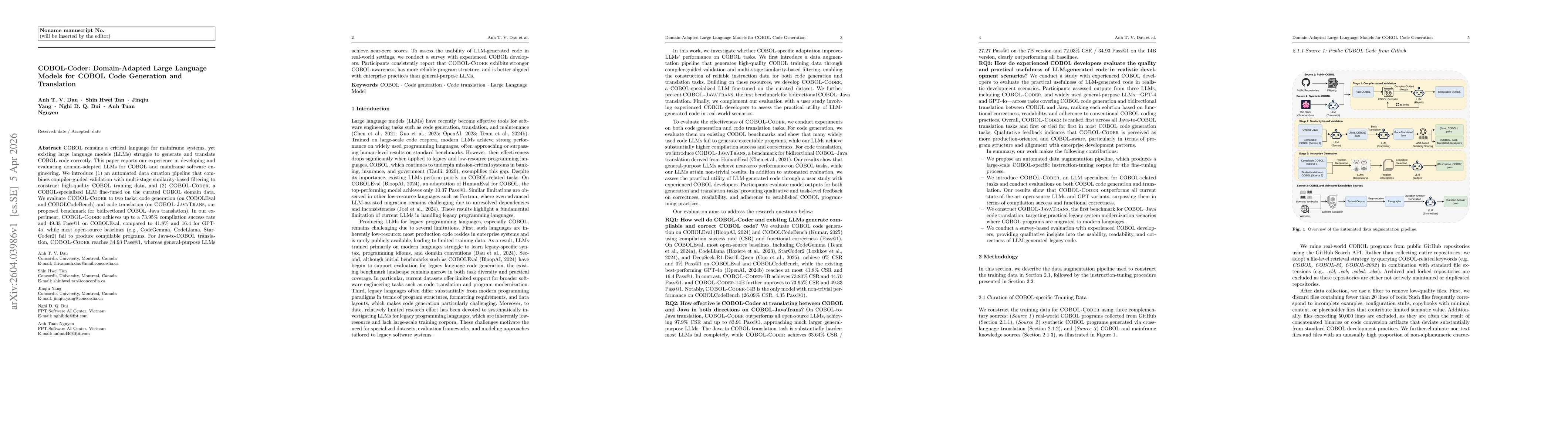 Thumbnail for COBOL-Coder: Domain-Adapted Large Language Models for COBOL Code Generation and Translation