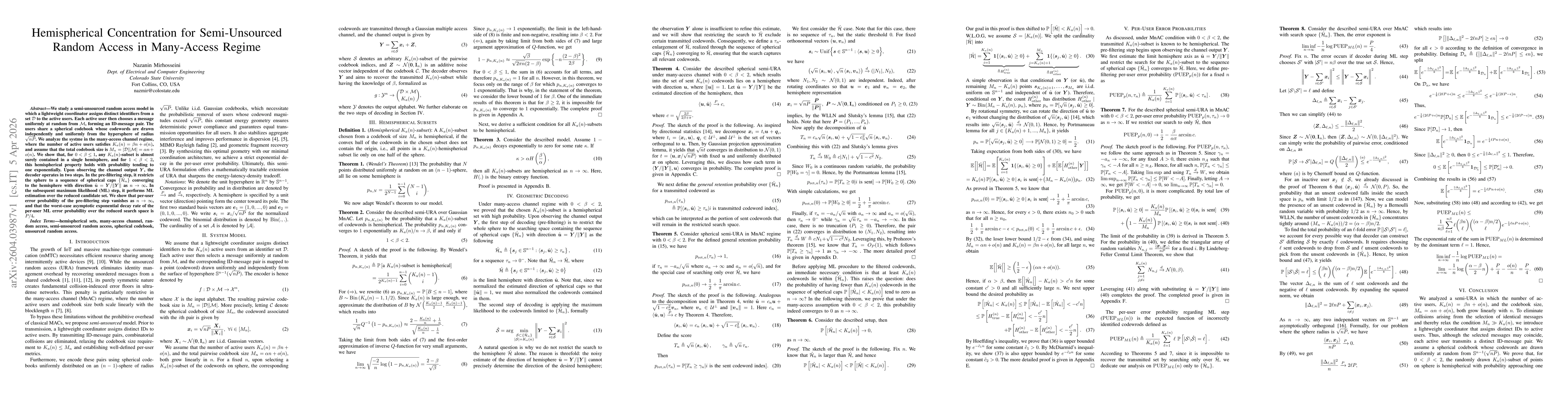 Thumbnail for Hemispherical Concentration for Semi-Unsourced Random Access in Many-Access Regime