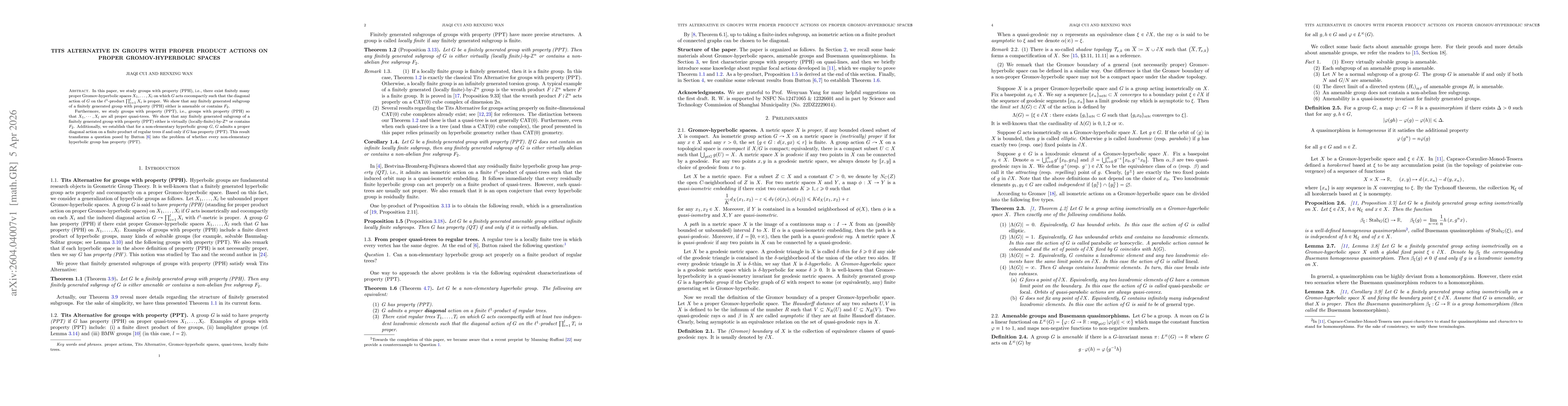 Thumbnail for Tits Alternative in groups with proper product actions on proper Gromov-hyperbolic spaces
