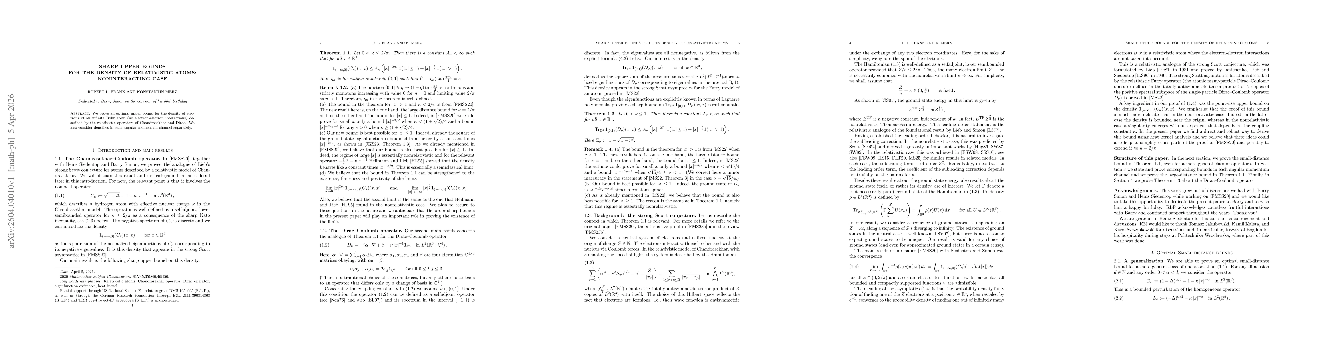 Thumbnail for Sharp upper bounds for the density of relativistic atoms: Noninteracting case