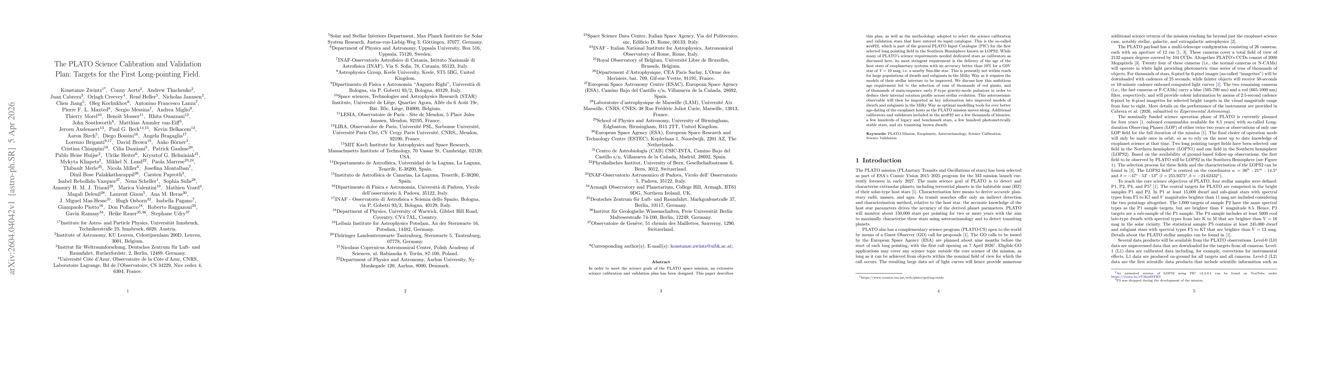 Thumbnail for The PLATO Science Calibration and Validation Plan: Targets for the First Long-pointing Field