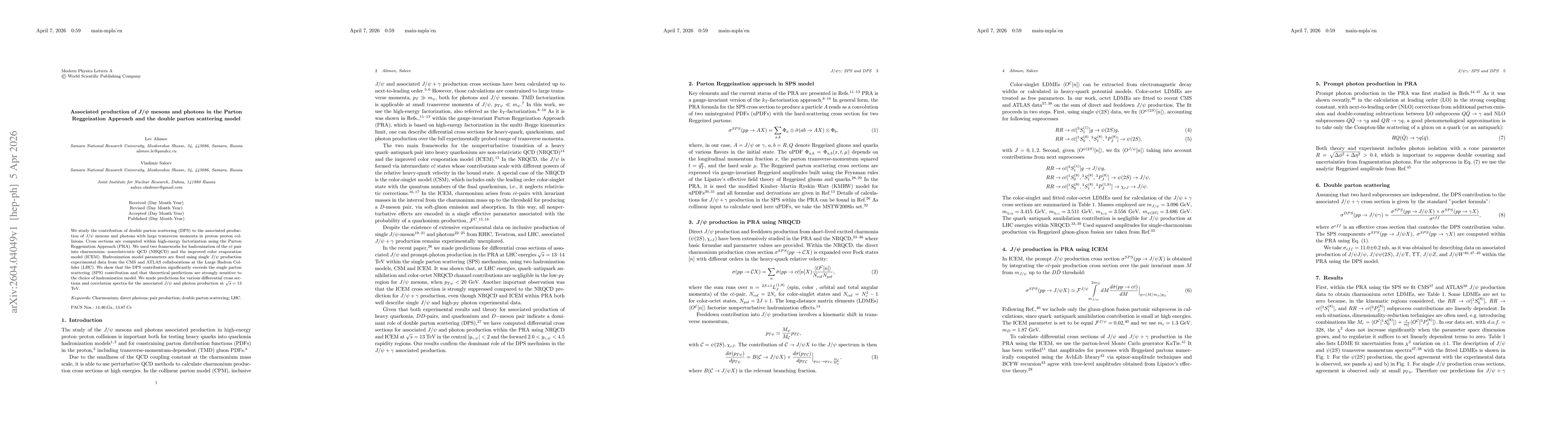 Thumbnail for Associated production of $J/ψ$ mesons and photons in the Parton Reggeization Approach and the double parton scattering model