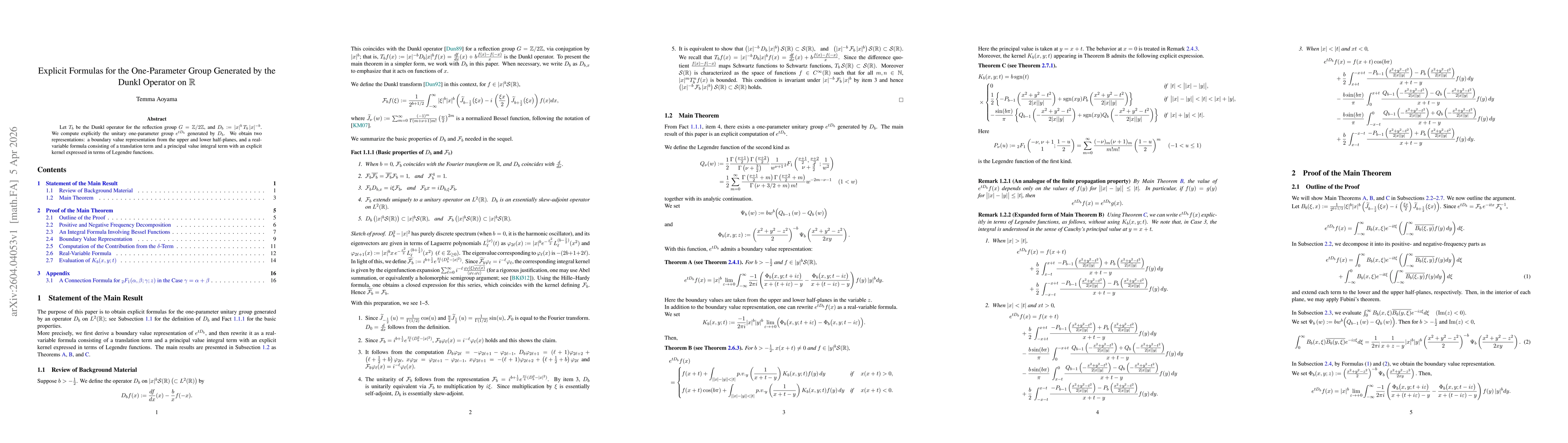 Thumbnail for Explicit Formulas for the One-Parameter Group Generated by the Dunkl Operator on $\mathbb{R}$