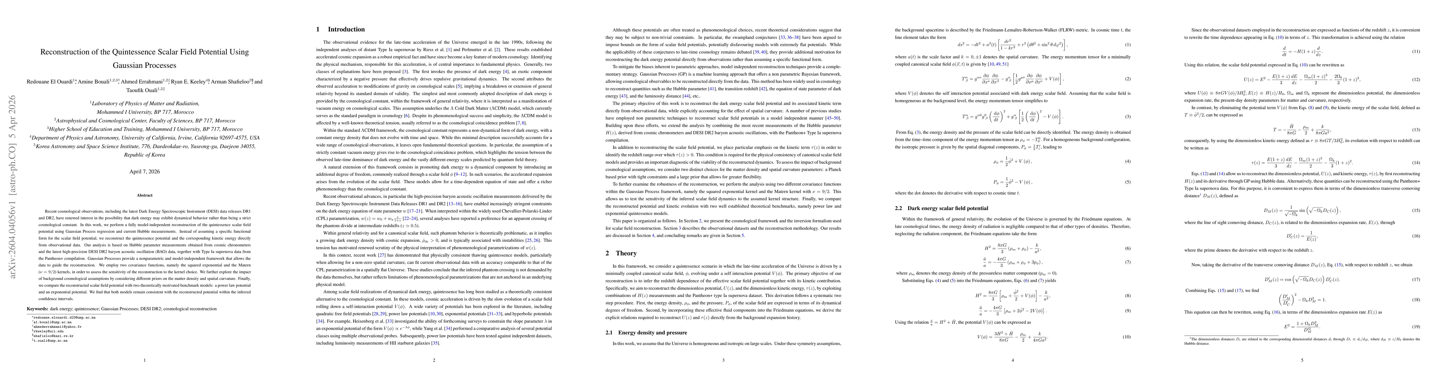 Thumbnail for Reconstruction of the Quintessence Scalar Field Potential Using Gaussian Processes