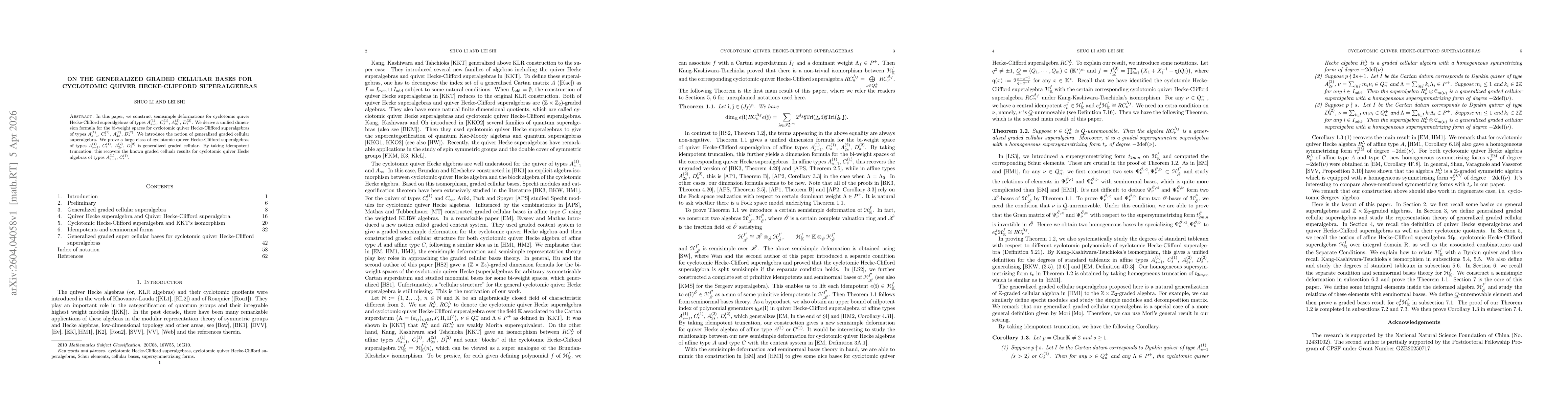 Thumbnail for On the generalized graded cellular bases for cyclotomic quiver Hecke-Clifford superalgebras