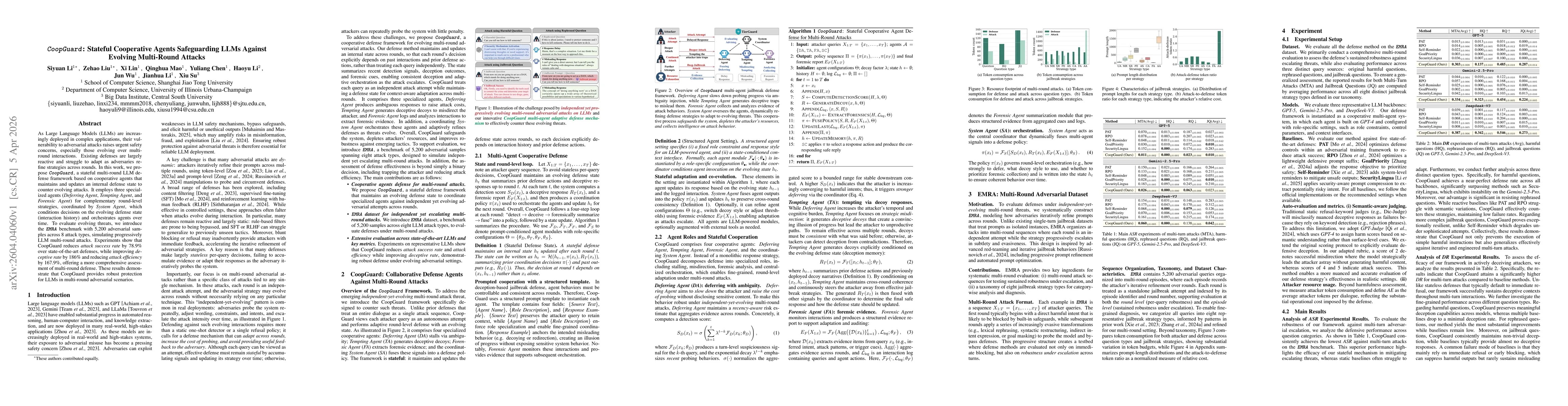 Thumbnail for CoopGuard: Stateful Cooperative Agents Safeguarding LLMs Against Evolving Multi-Round Attacks